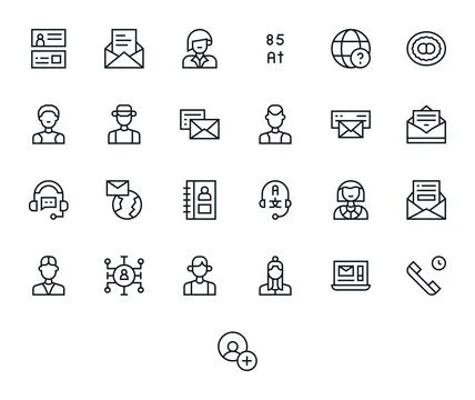 Contact Vector Graphics featuring 25 Regular Line Pixel Aligned High Resolu.. Stock Illustration