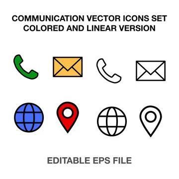 Contact vector icons set colored and linear style isolated on white background イラスト素材