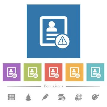 Contact warning flat white icons in square backgrounds Stock Illustration
