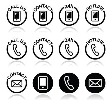 Contact web vector icons set isolated on white Stock Illustration