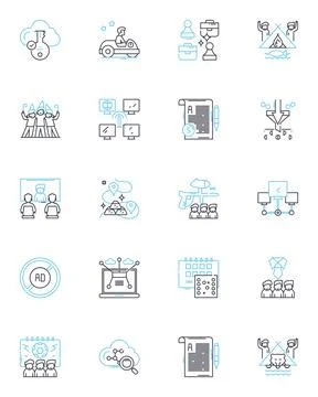 Contacting linear icons set. Call, Email, Message, Reach, Communicate, Connect Illustration