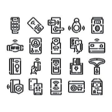 Contactless access control and smart security icons Stock Illustration