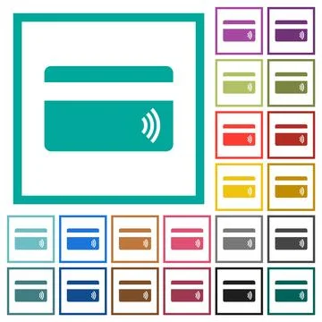 Contactless credit card solid flat color icons with quadrant frames イラスト素材