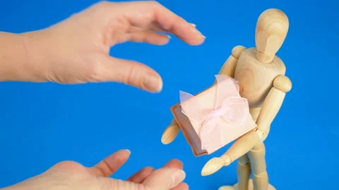 Contactless delivery concept. Scene model man and container with goods on a r Stock-Footage 135754591