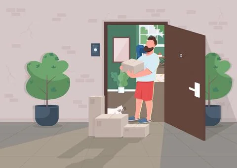 Contactless delivery during lockdown flat color vector illustration Stockillustratie