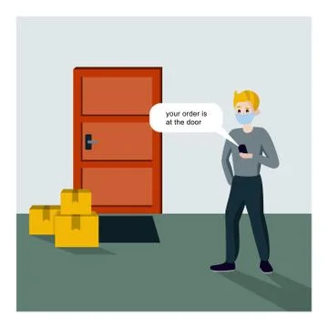 Contactless delivery of the order. The courier informs you about the order Stock Illustration