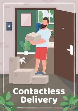 Contactless delivery poster flat vector template Illustrazione stock