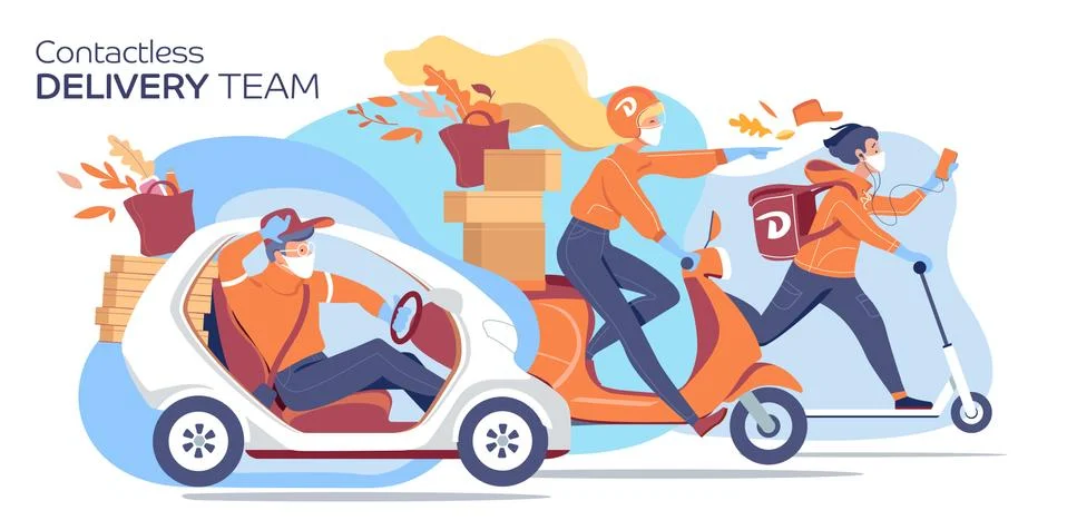 Contactless delivery team Stock Illustration