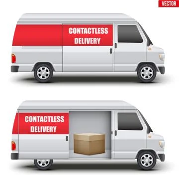 Contactless delivery van with parcel Stock Illustration