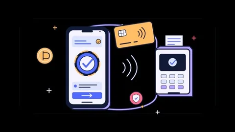 Contactless mobile payment animation concept with smartphone credit card an.. 库存影片 347804245