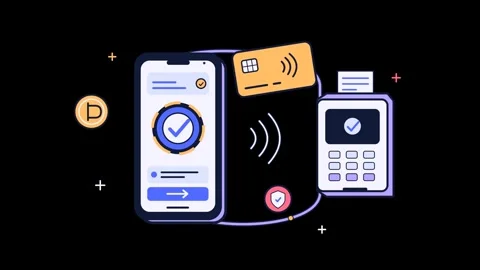 Contactless mobile payment animation concept with credit card smartphone an.. 库存影片 348215800