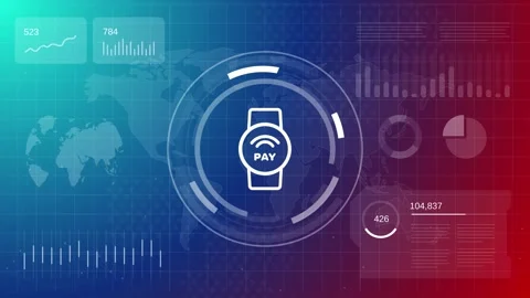 Contactless mobile payment animation with smart watch icon pay symbol Stock Footage 325069572