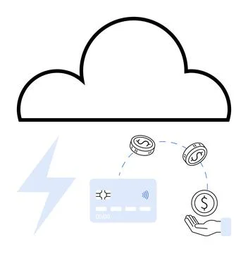 Contactless Payment and Cloud Technology Integration with Lightning Bolt an.. Illustrazione stock