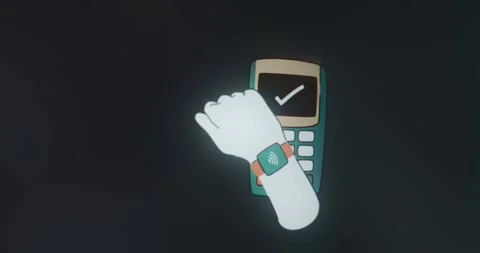 Contactless payment being made with a smartwatch at a POS terminal Stock Footage 313867705