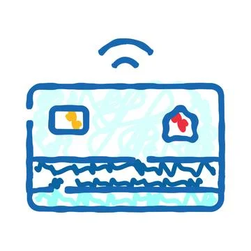 Contactless payment card doodle with wireless symbol Illustrazione stock