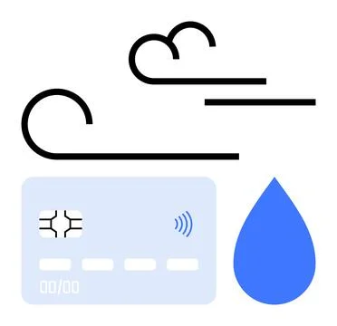 Contactless Payment Concept with Wind, Water, and Digital Card Elements 스톡 일러스트