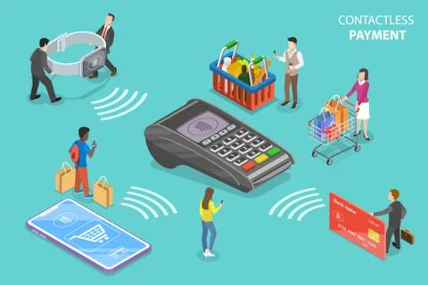 Contactless payment flat isometric vector conceptual illustration. Stock Illustration