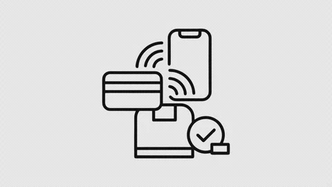 Contactless Payment Line Animation with Smartphone, Card and Check Mark Stock Footage 337653916