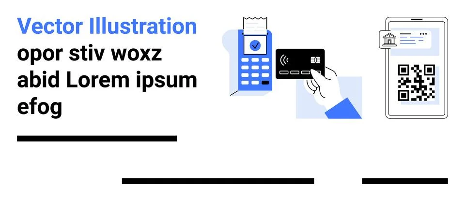 Contactless Payment Methods, QR Code Scanning, and POS System Integration Stock-Illustration
