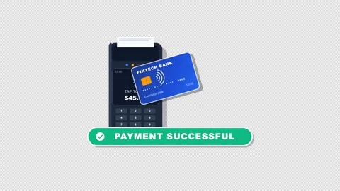 Contactless Payment NFC Card Tapping Terminal with Radiating Signal Waves Stock Footage 346755281