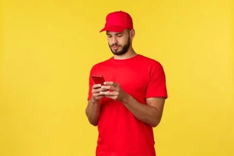 Contactless payment, online delivery, internet shopping and parcel tracking Stock Photos