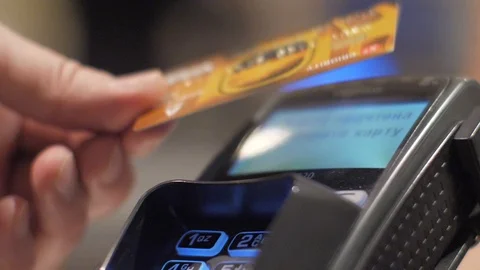Contactless payment by plastic card Stock Footage