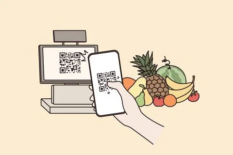 Contactless payment with QR code concept. 스톡 일러스트
