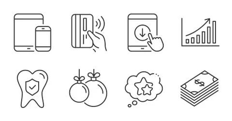 Contactless payment, Scroll down and Mobile devices icons set. Vector Stock Illustration