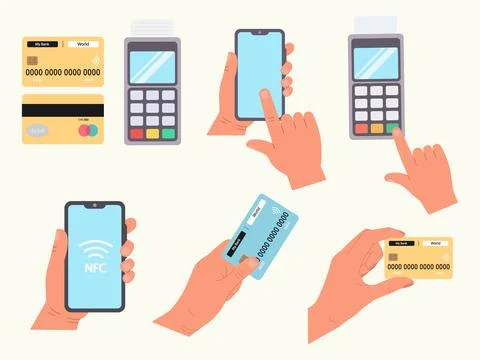 Contactless payment. Set of illustrations. Vector flat illustration Illustrazione stock