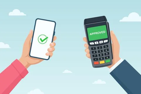 Contactless Payment with Smartphone and POS Terminal, Vector Illustration Stock Illustration