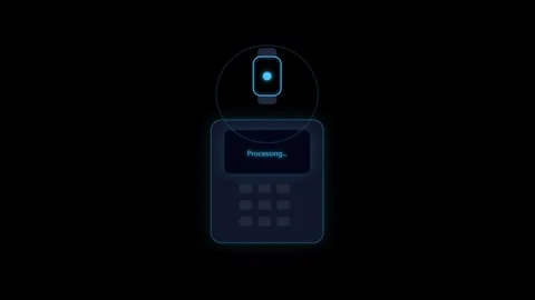 Contactless payment with smartwatch processing a transaction on a terminal .. Stock Footage 343506816