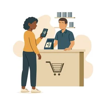 Contactless Payment at Store Counter Vector Illustration Illustrazione stock