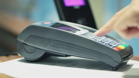 Contactless payment transaction - close up steadicam Stock Footage 44210280