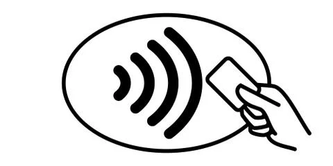 Contactless payment vector icon. Credit card and hand, wireless NFC pay wave  Stock Illustration