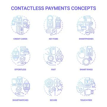 Contactless payments blue gradient concept icons set イラスト素材