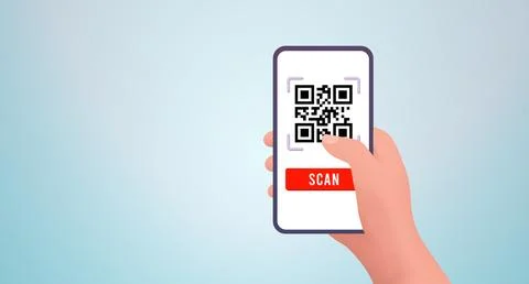 Contactless payments with QR code payment concept. Hand holding phone scanning Stock Illustration