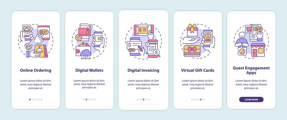 Contactless solution examples onboarding mobile app screen Stock Illustration