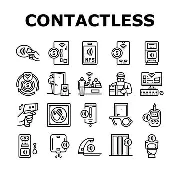 Contactless System Technology Icons Set Vector Stock Illustration