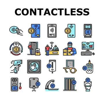 Contactless System Technology Icons Set Vector Stock Illustration