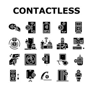 Contactless System Technology Icons Set Vector Stock Illustration