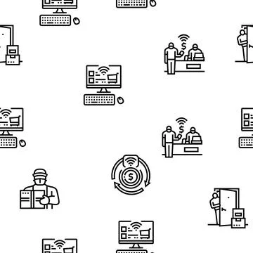 Contactless System Technology Vector Seamless Pattern Stock Illustration