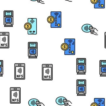 Contactless System Technology Vector Seamless Pattern Stock Illustration