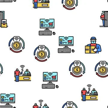 Contactless System Technology Vector Seamless Pattern Stock Illustration
