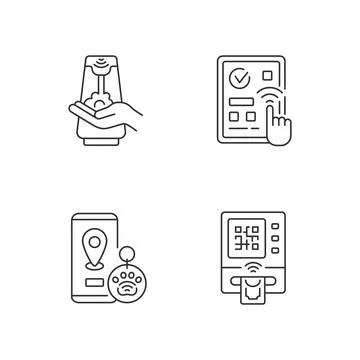 Contactless technology linear icons set 스톡 일러스트