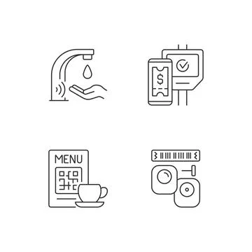 Contactless technology linear icons set 스톡 일러스트