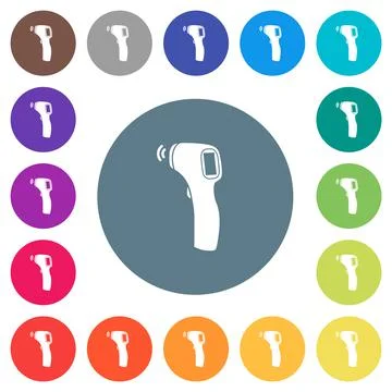 Contactless thermometer solid flat white icons on round color backgrounds 库存插图