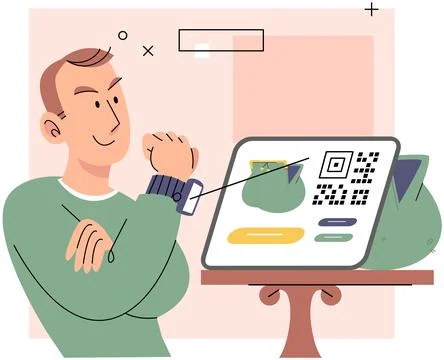 Contactless wireless nfc payment using smart watches. Mobile cashless, banking Illustrazione stock