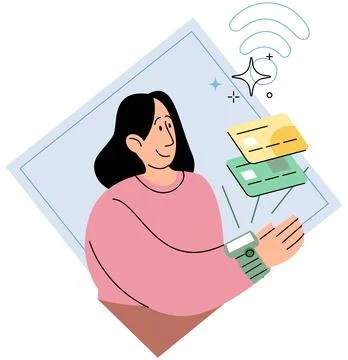 Contactless wireless nfc payment using smart watches. Mobile cashless, banking Stock Illustration