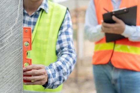 Contactor or engineer is inspecting construction and quality assurance new .. Foto stock