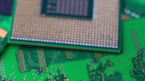 Contacts and microcircuits computer processor, slide shooting. cpu computer. Stock Footage 148610766